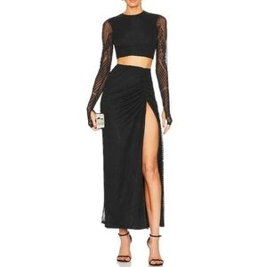 AFRM Bali Top & Devon Lace Ruched Maxi Skirt SET Black Size: M Revolve